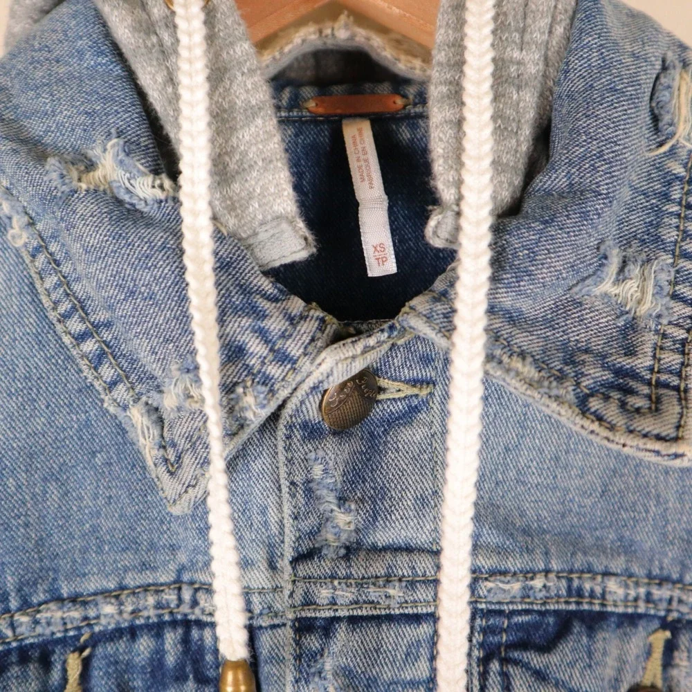 Free People Hooded Denim Sweatshirt Hybrid Jacket Women's XS 16x18 - Picture 4 of 12